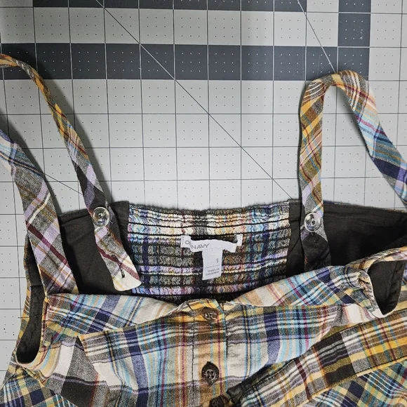 Old Navy Plaid Earthy Spring Dress Bias Cut Preppy Y2K Retro Brown Yellow - Picture 10 of 12